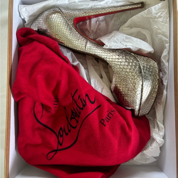 Christian Louboutin Lady Peep 150 Python Cosmo Color Antique Silver. Size 39.5. - Picture 11 of 11
